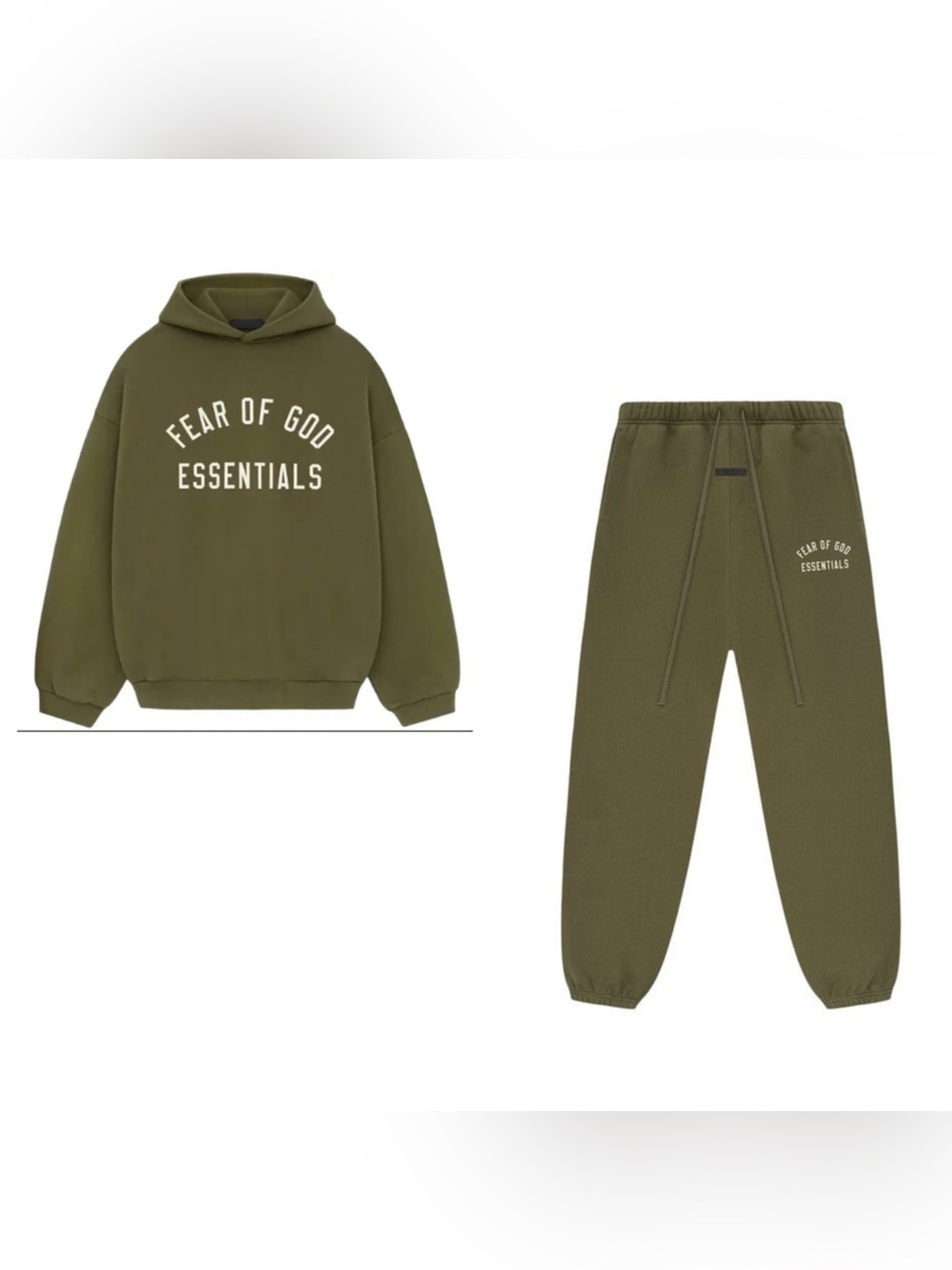 NWT Fear of God Essentials Olive Green Hoodie & Sweatpants Set